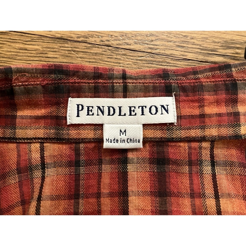 Pendleton Womens 100% Cotton Red Orange Plaid Long Sleeve Shirt Medium - Picture 3 of 9